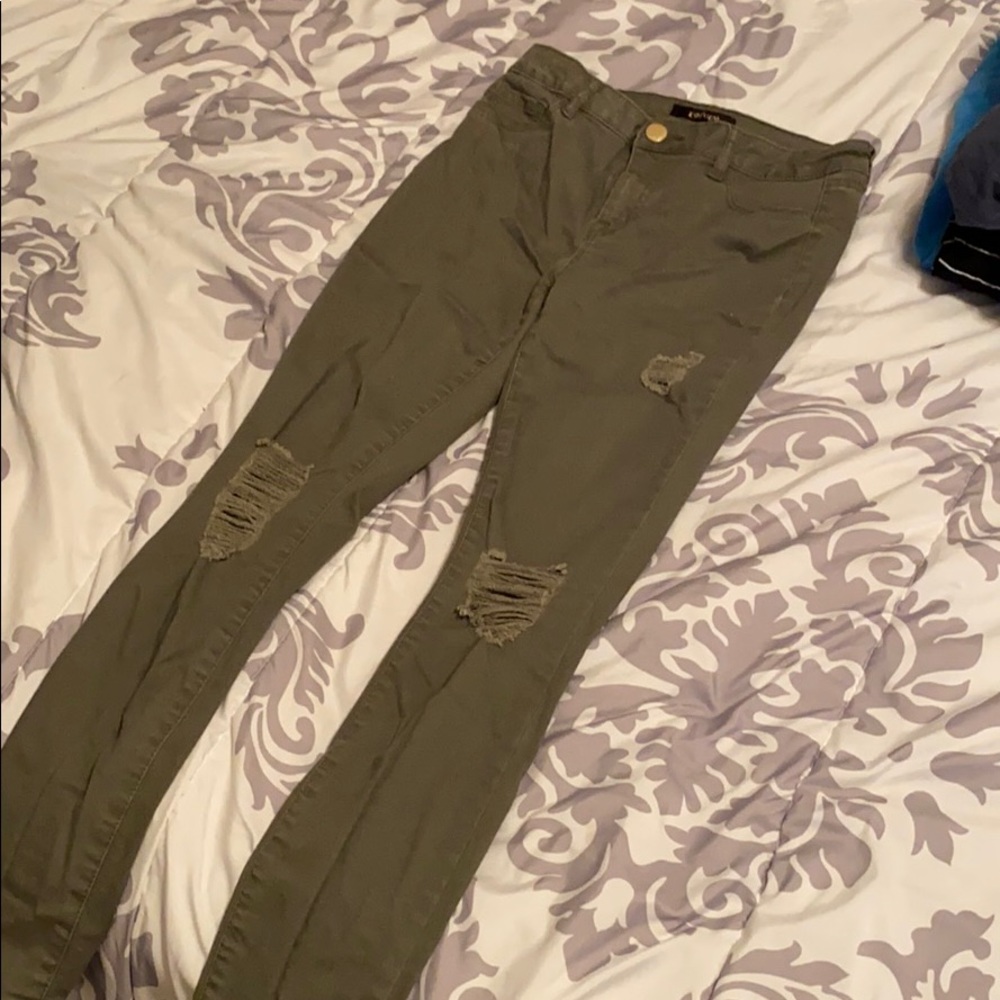 Army Green Ripped Skinny Jeans